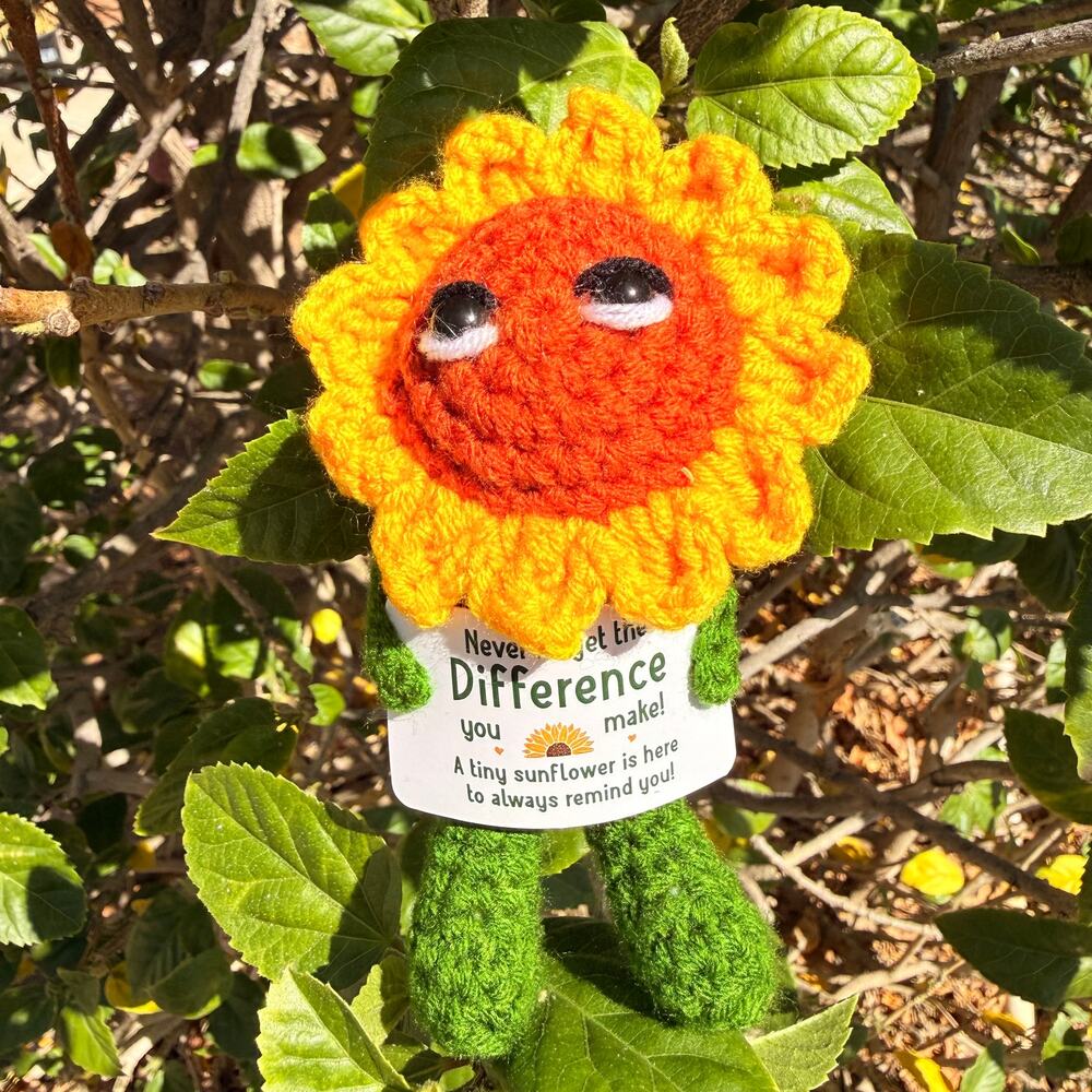 Brand New Crochet Sunflower Positive Affirmation Doll 5”